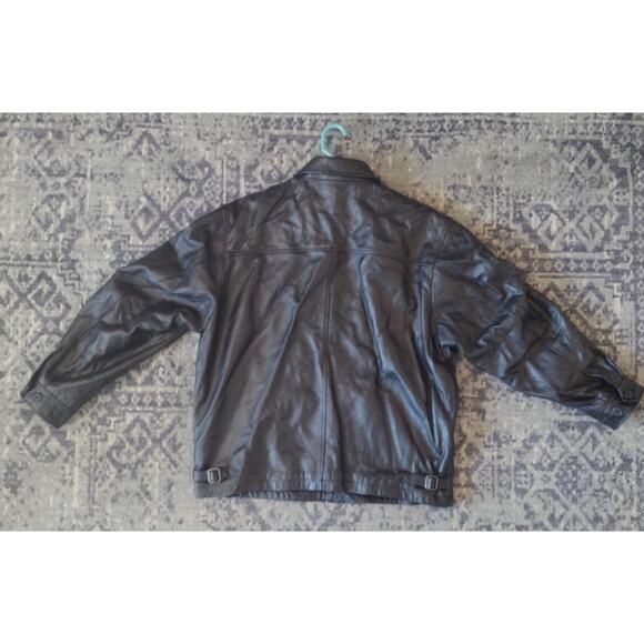 Vintage GAP Full Zip Leather Jacket Men’s XL Black Quilt Lined Bomber Y2K 90s - Picture 2 of 12